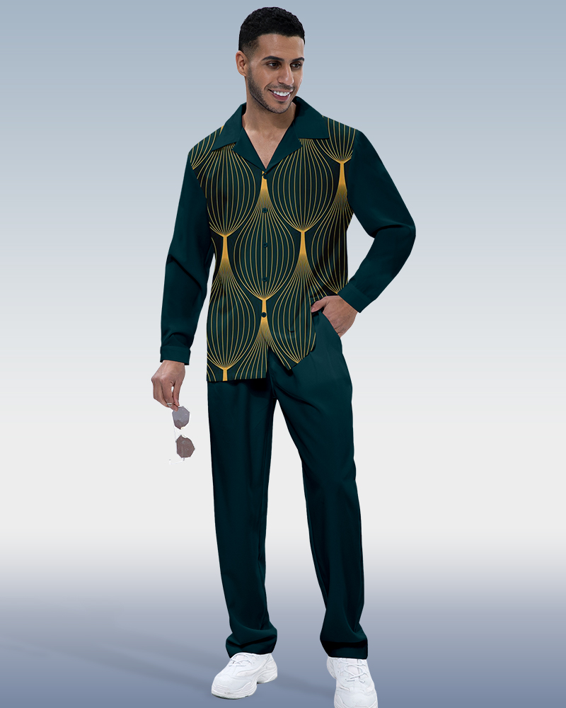 Camisa retro estampado de manga larga walking suit 357 para hombre
