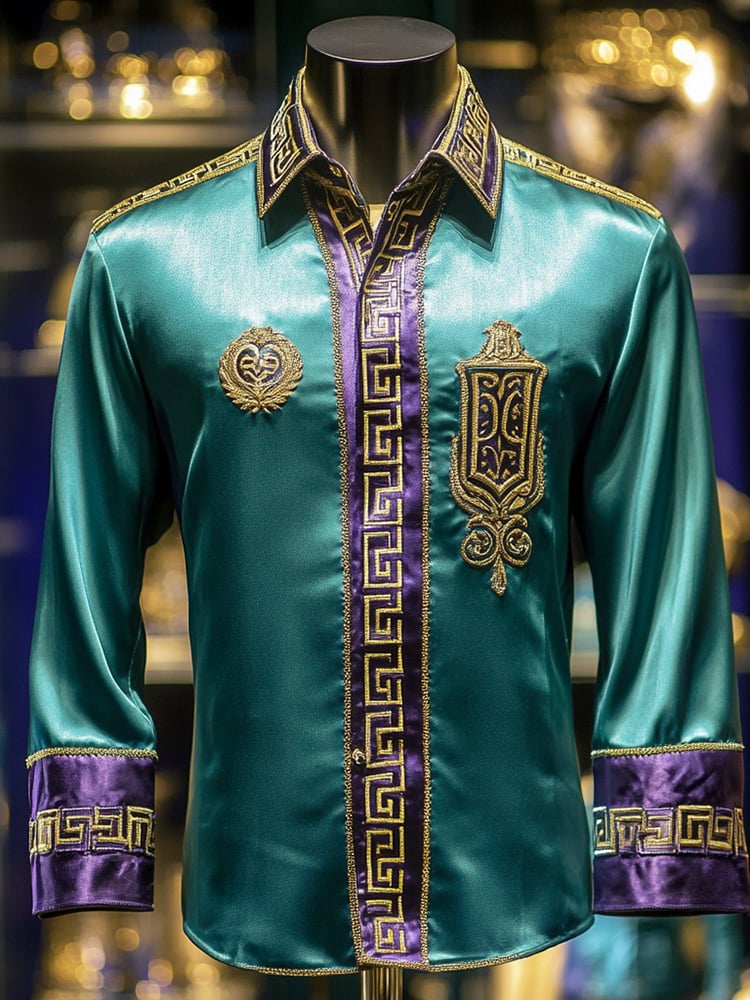 Camisa satén Luxe de manga larga con botones para hombre