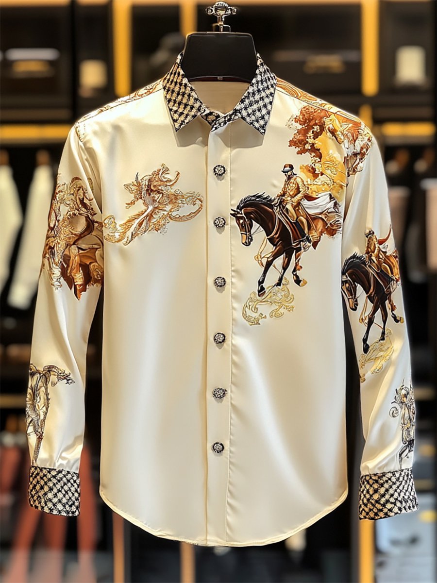 Camisa satén Luxe de manga larga con botones para hombre