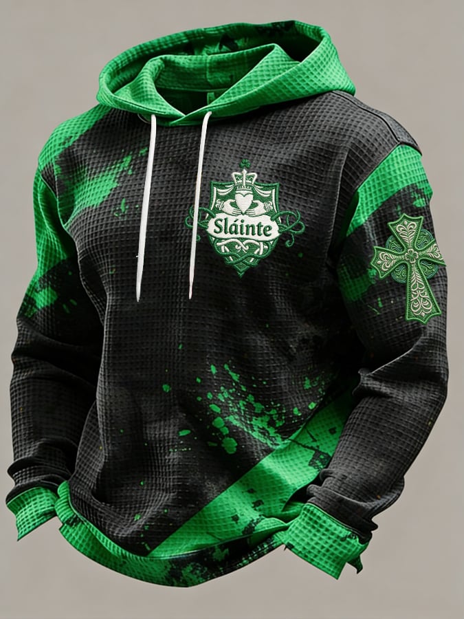 Sudadera vintage St. Patrick's Day estampado con gorrasucha para hombre