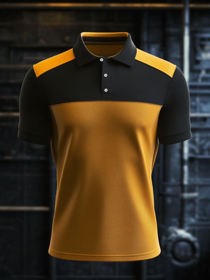 Camisa polo casual clásico Contrast Color estampado ejecutivo de manga corta para hombre