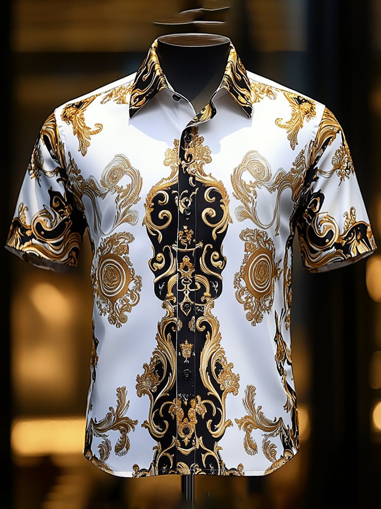 Camisa satén Luxe estampado de manga corta Button para hombre