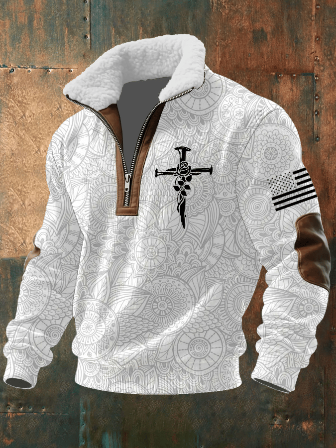 Sudadera Faith estampado tejidoted Fabric cierre Fur cuello de manga larga para hombre