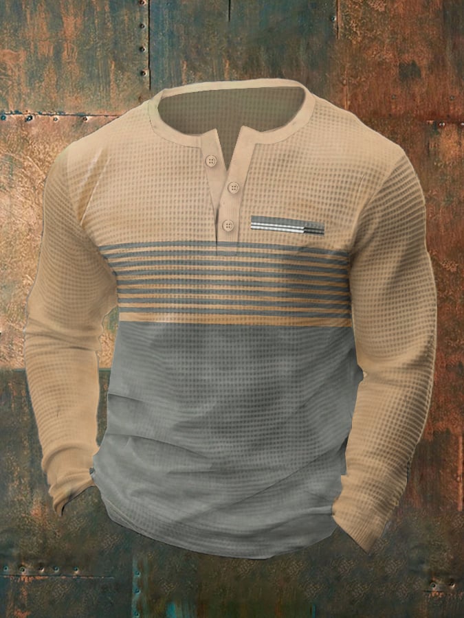para hombre vintage Waffle Color Patch Henley Neck camiseta