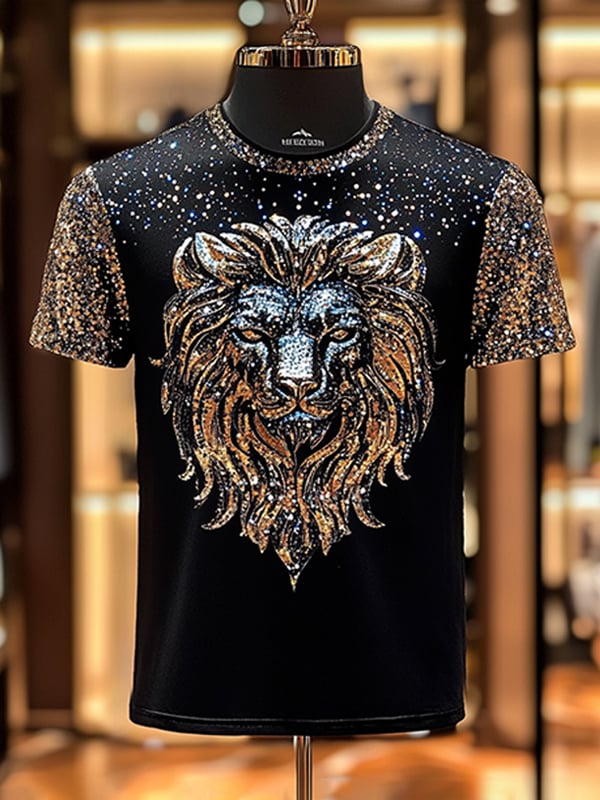 Camiseta ejecutivo Lion Sequin estampado de manga corta para hombre