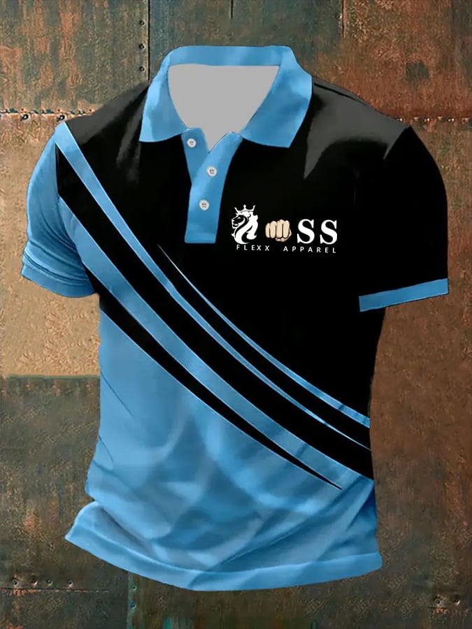 Camisa polo retro Letter estampado casual para hombre