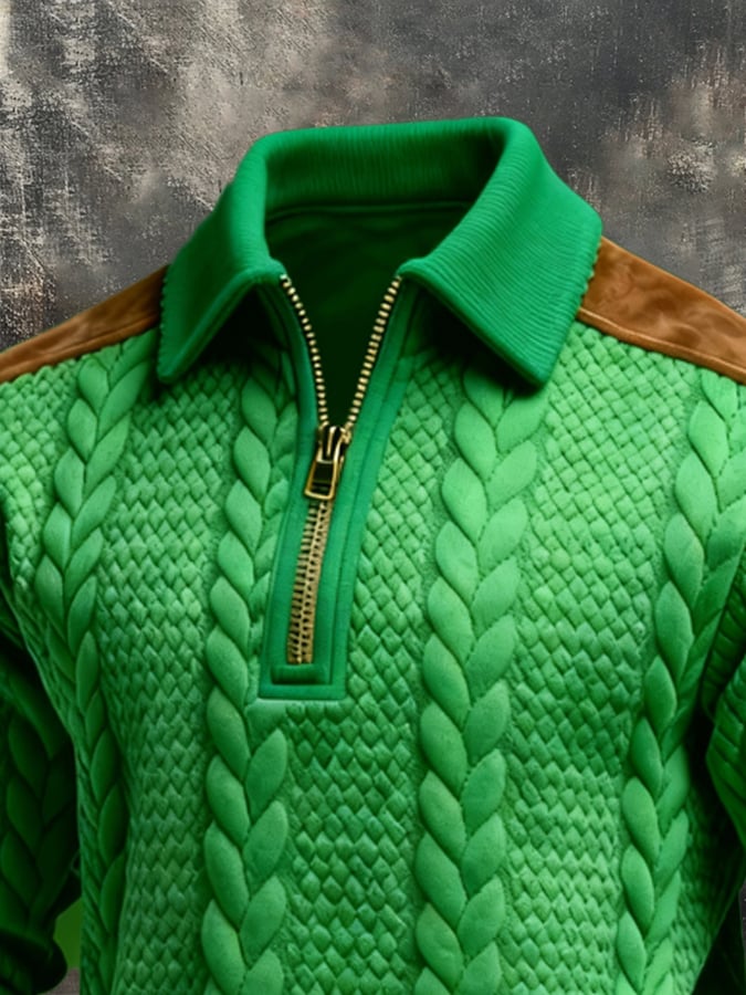 Sudadera retro jacquard texturizado Patchpara trabajo Comfortable Color-Blocked con cierre para hombre