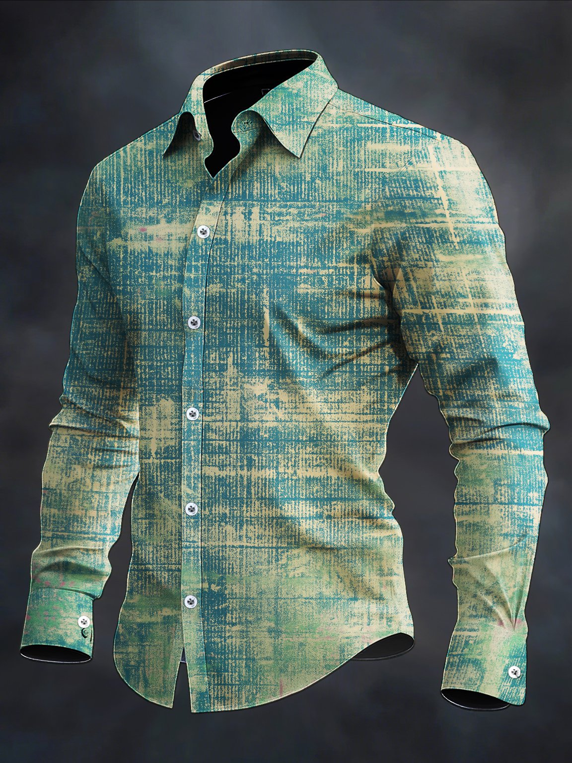 Camisa retro casual geométrico Art de manga larga para hombre