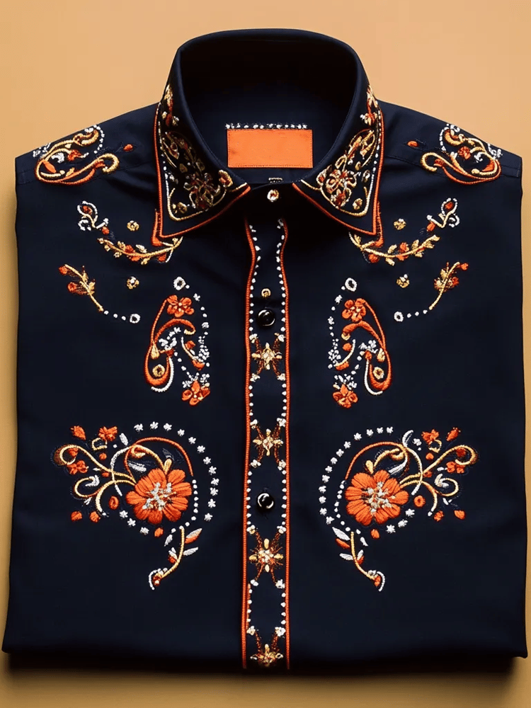 Camisa de lujo Romantic Contrast Color estampado de manga larga para hombre