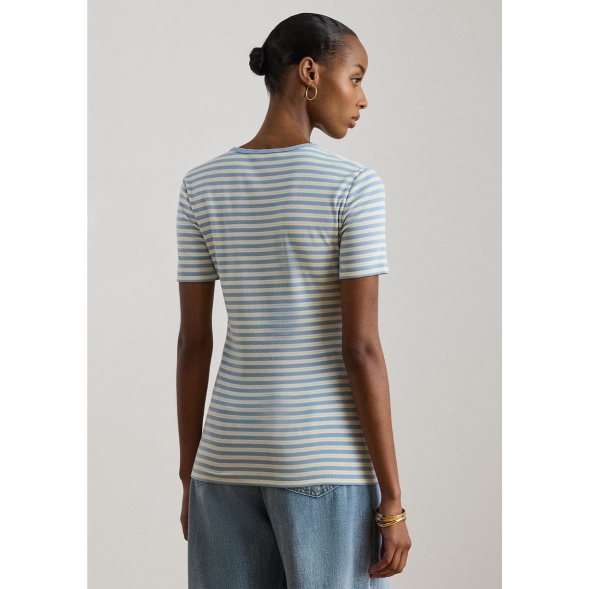 Women's Striped Rib-Knit Stretch Cotton T-Shirt - 4