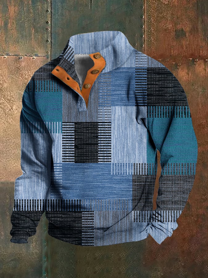 Sudadera Western Style estampado Stand cuello Button para hombre