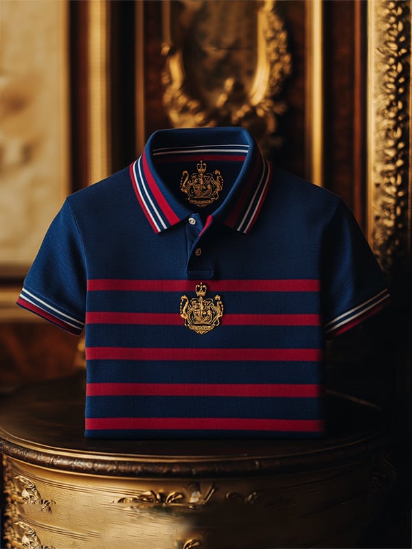 Camisa polo ejecutivo rayas Logo con botones de manga corta para hombre
