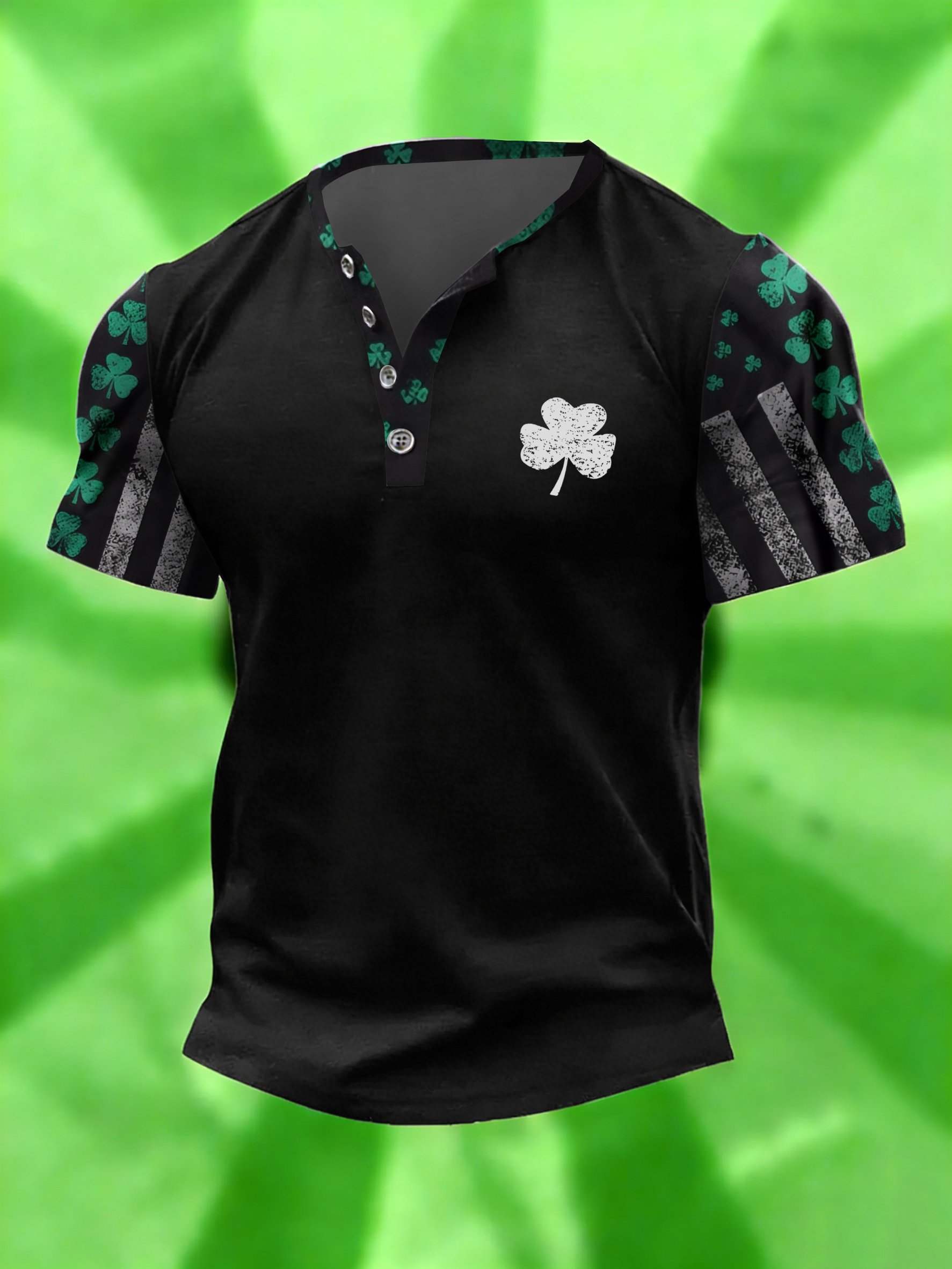 Camiseta vintage St. Patrick's Day estampado Henley Neck para hombre