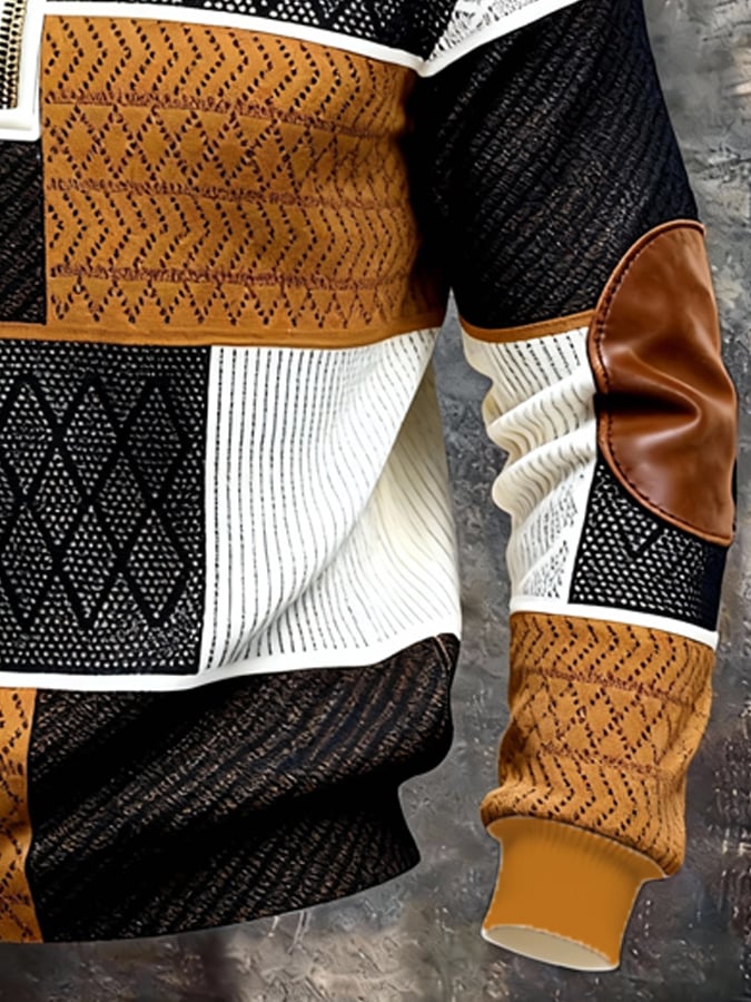 Sudadera retro en bloques de color estampado Color-Blocked con cierre para hombre
