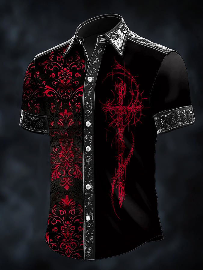 Camisa casual de moda Dark diseño Cross Contrast satén para hombre