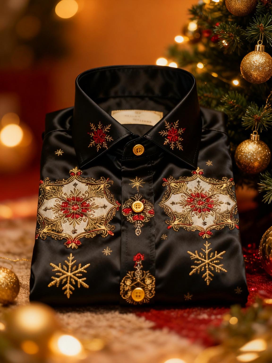 Camisa retro New Year Christmas estampado de manga larga para hombre