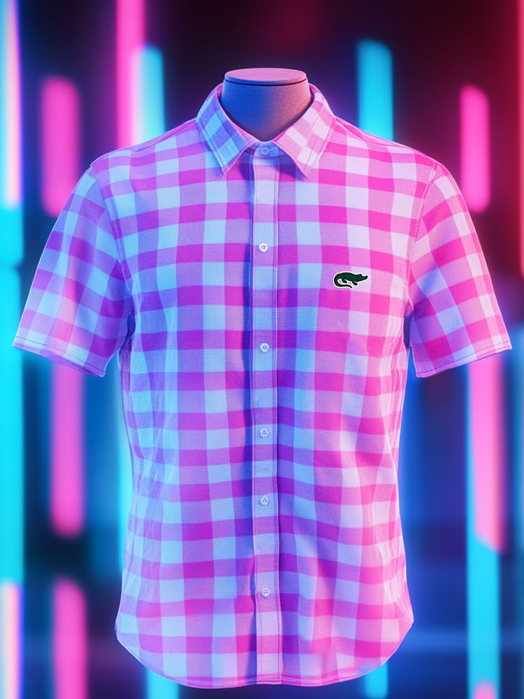 Camisa ejecutivo casual a cuadros solapa de manga corta para hombre