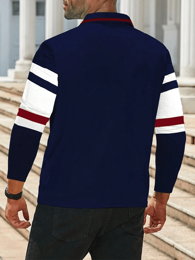 Camisa polo a rayas ejecutivo casual de manga larga para hombre