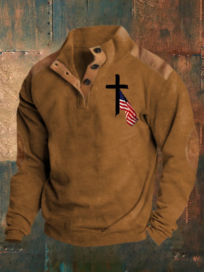 Sudadera retro Western en bloques de color Belief estampado de manga larga para hombre