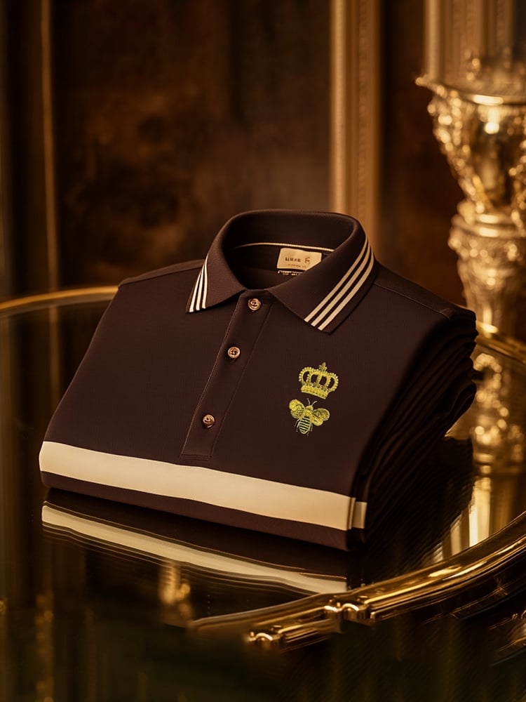 Camisa polo clásico ejecutivo Check Logo Button de manga corta para hombre