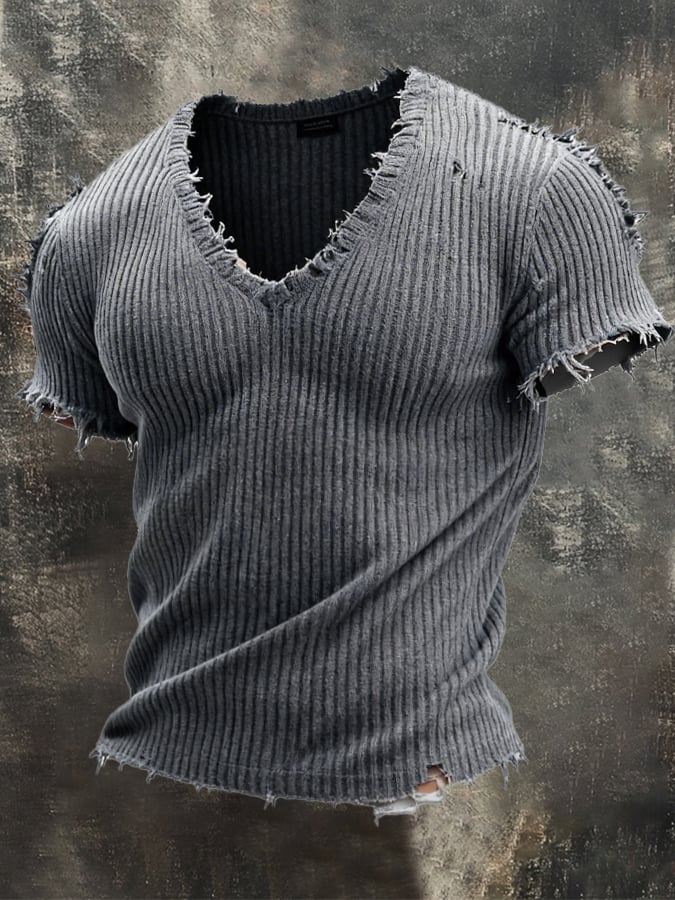 Camiseta retro casual tejidoted Brushed de manga corta para hombre