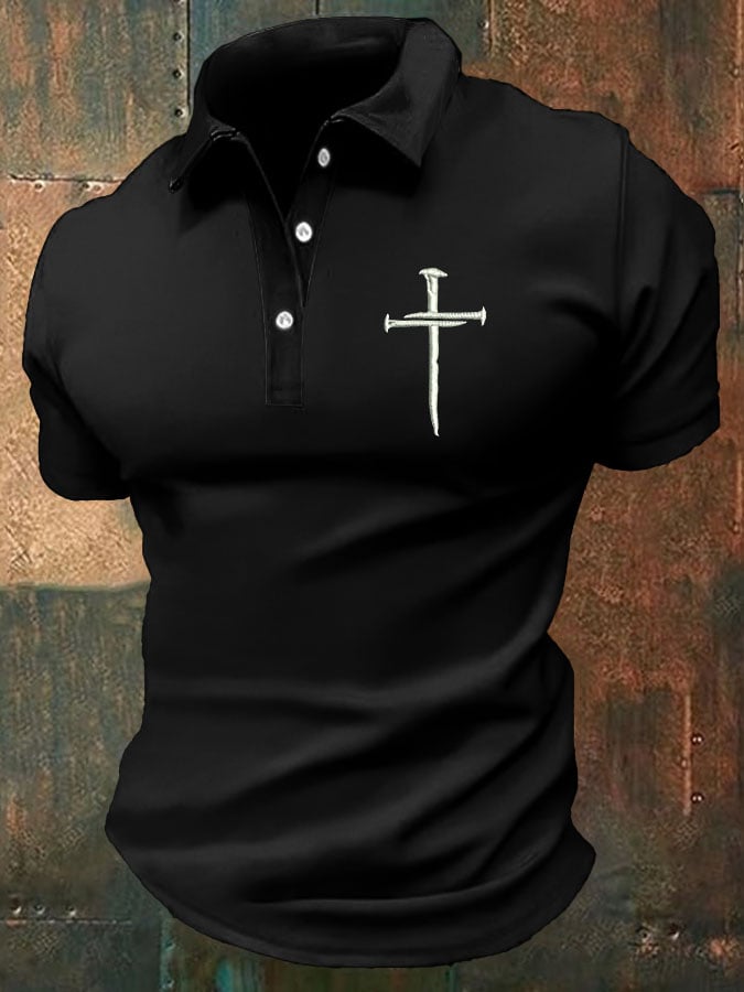 Camisa polo Faith Cross estampado casual para hombre