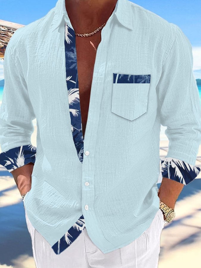 Camisa casual Coconut Tree estampado Lapel para hombre