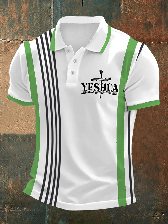 Camisa polo retro Faith casual estampado para hombre
