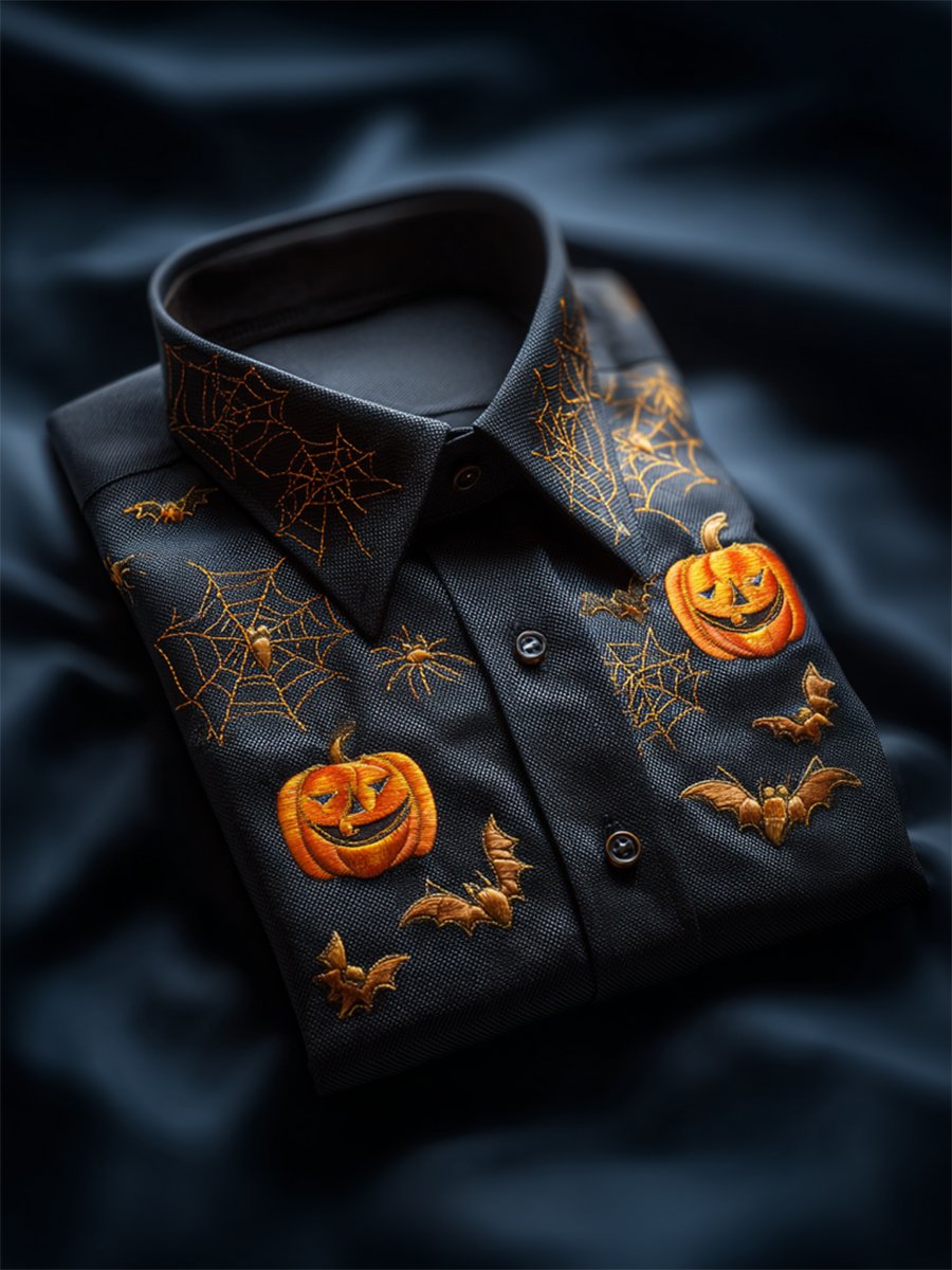 Camisa retro casual Halloween Art de manga larga para hombre