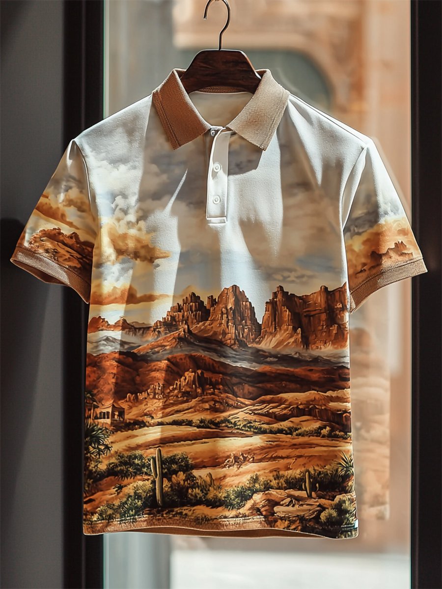 Camisa polo casual Holiday Button de manga corta para hombre