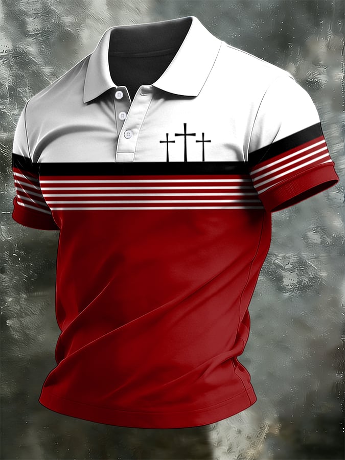 Camisa polo retro Faith casual estampado para hombre