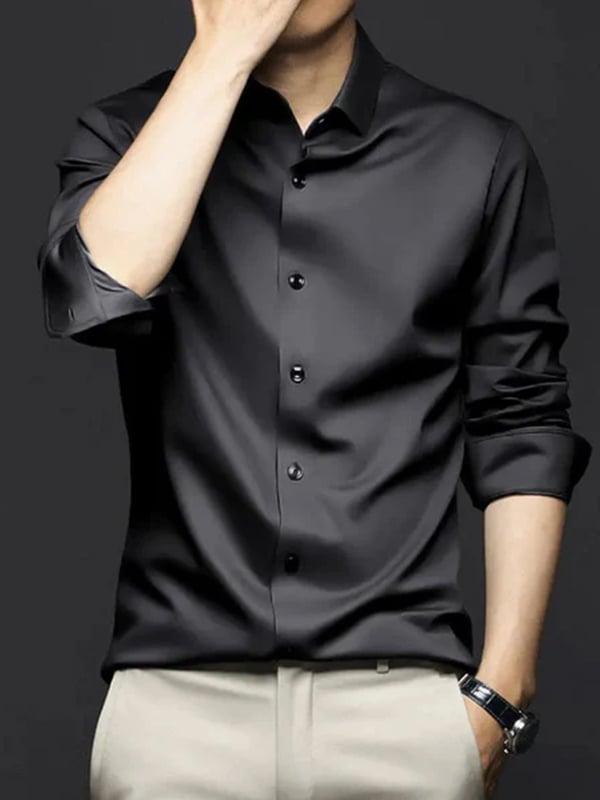 Camisa de lujo Romantic Contrast Color estampado de manga larga para hombre