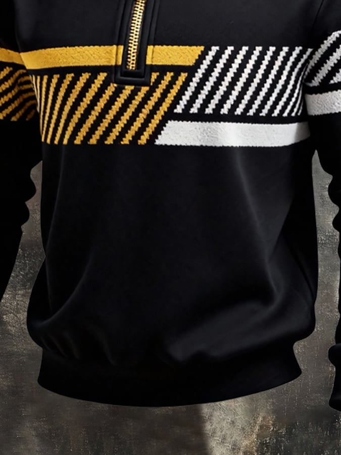 Sudadera retro en bloques de color estampado cierre para hombre
