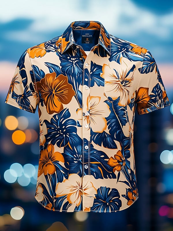Camisa Beach Vacation floral de manga corta para hombre