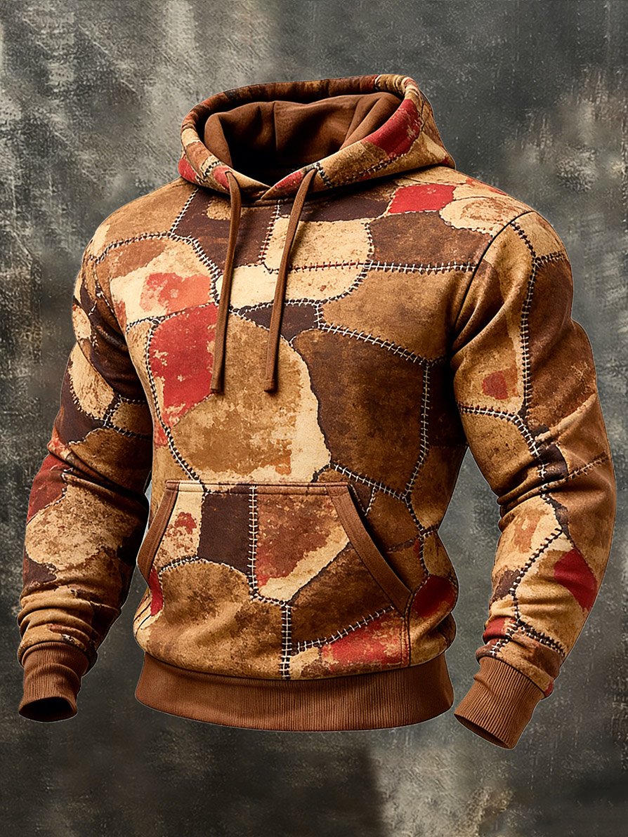Sudadera casual geométrico Patchpara trabajo Art con gorrasucha para hombre