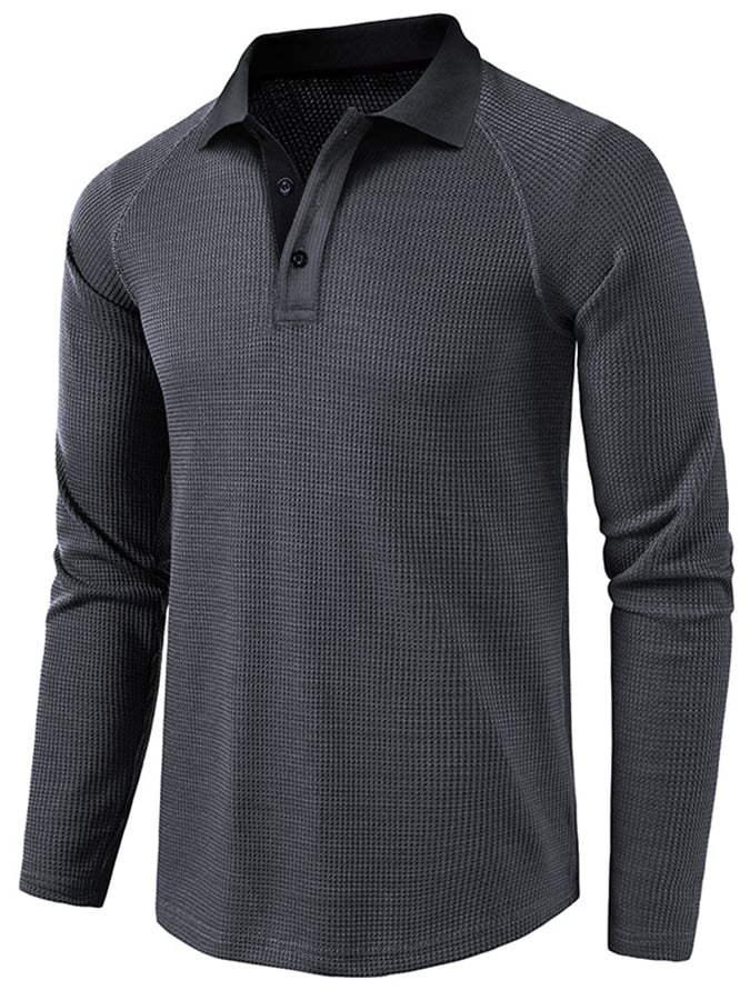 Camisa polo Athletic casual Waffle de manga larga Half Button