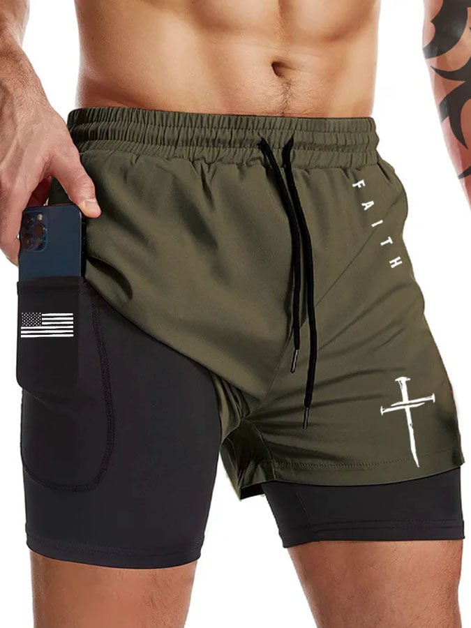 Shorts Faith Cross estampado Double Layer (With bolsillos) para hombre