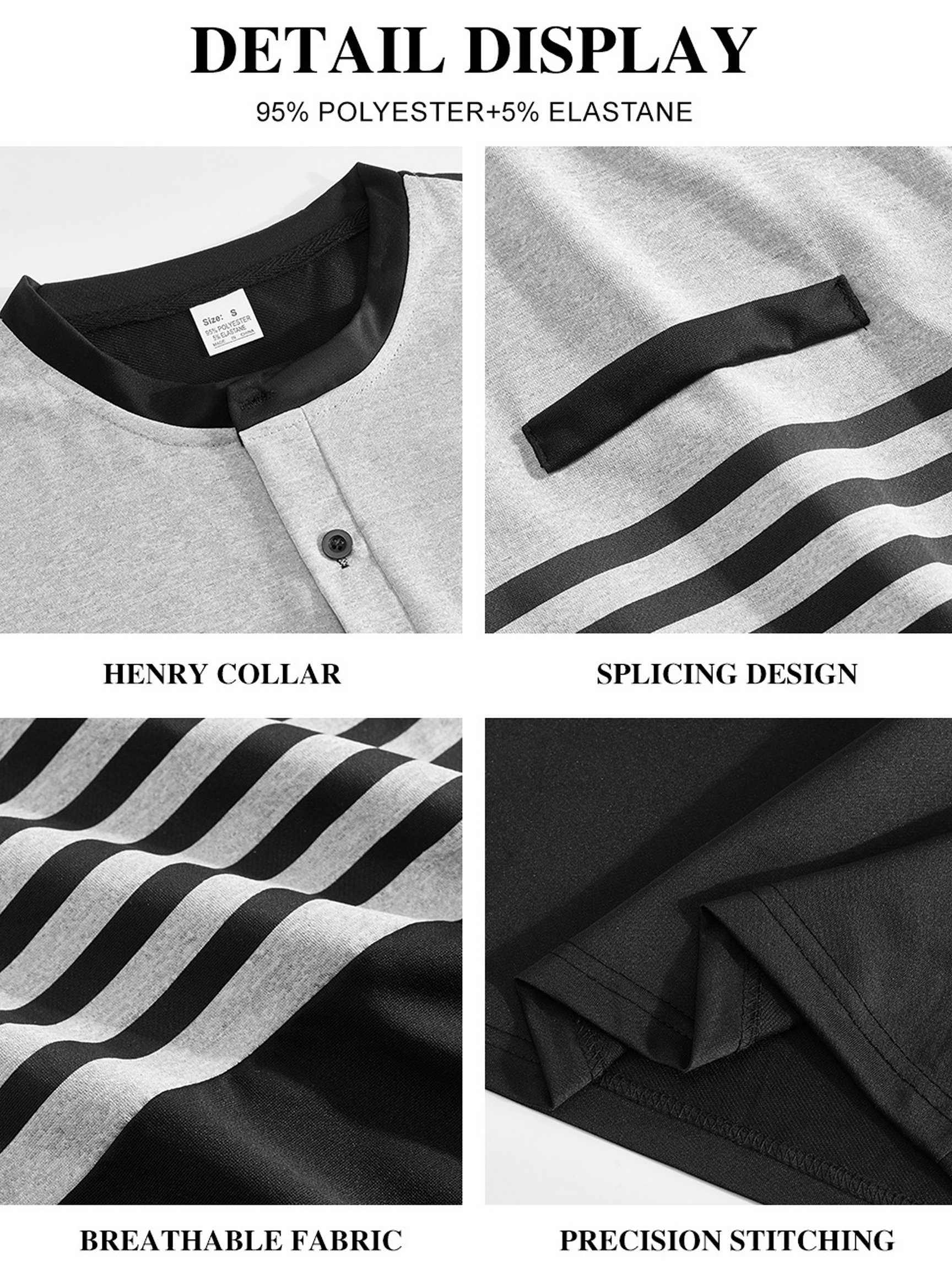Camiseta casual Color-Block Patchpara trabajo Henley Neck de manga larga para hombre