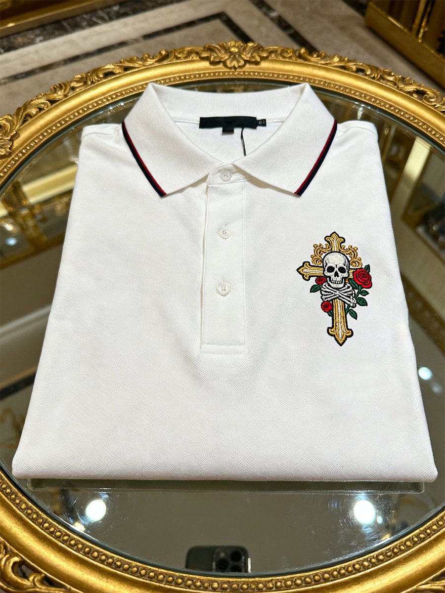 Camisa polo vintage ejecutivo Skull de manga larga para hombre