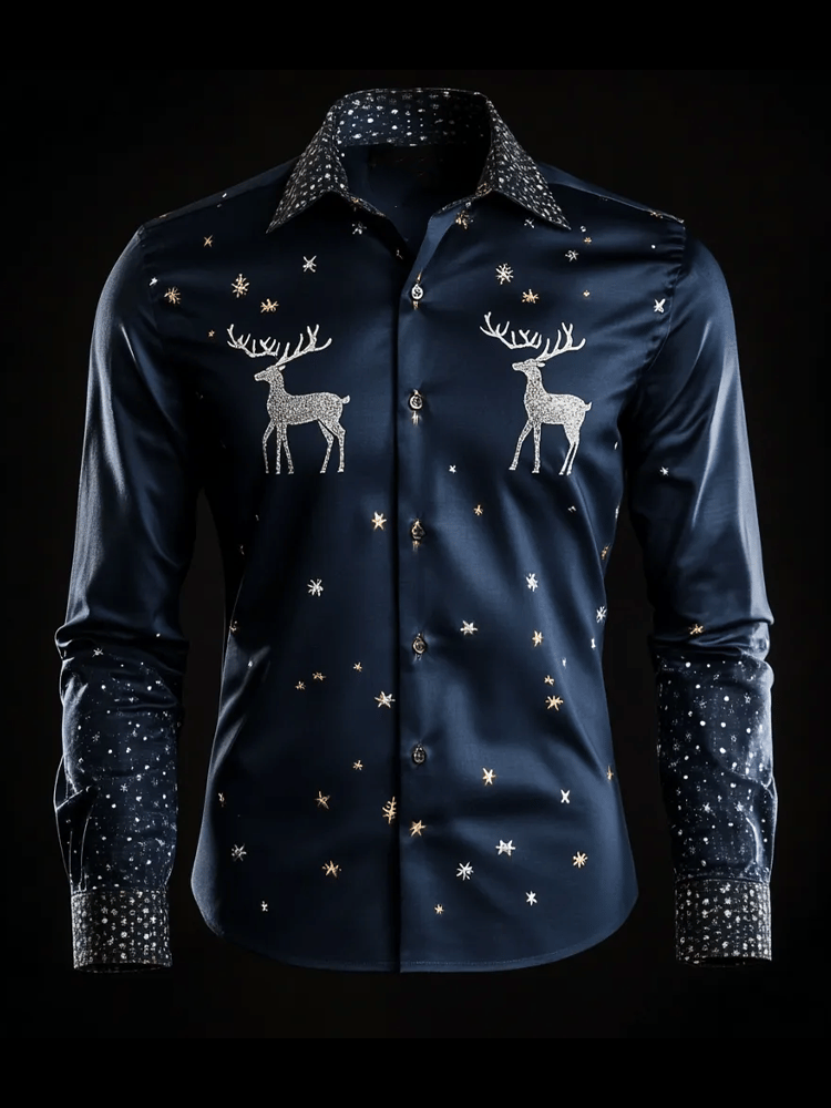 Camisa de lujo Romantic Christmas estampado de manga larga para hombre