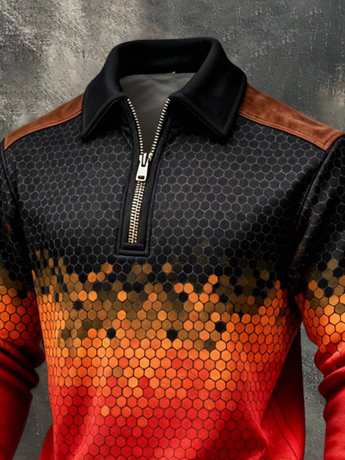 Sudadera retro en bloques de color estampado Color-Blocked con cierre para hombre