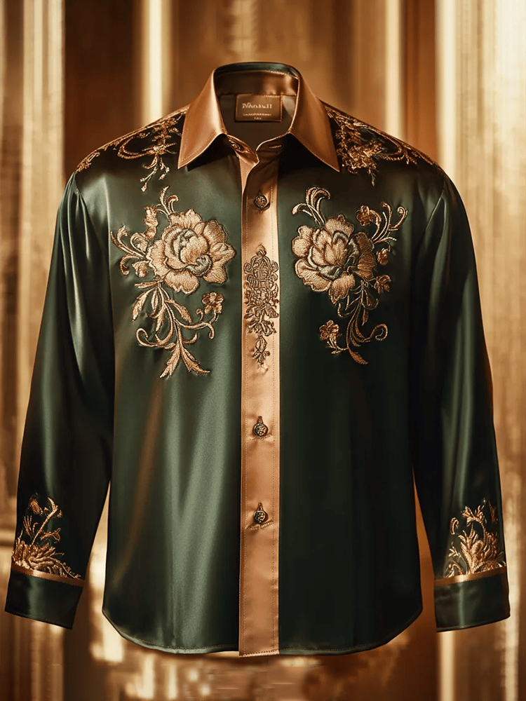 Camisa satén Luxe de manga larga con botones para hombre