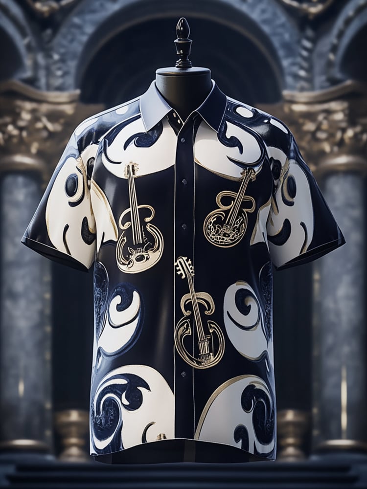 Camisa satén Luxe estampado de manga corta Button para hombre