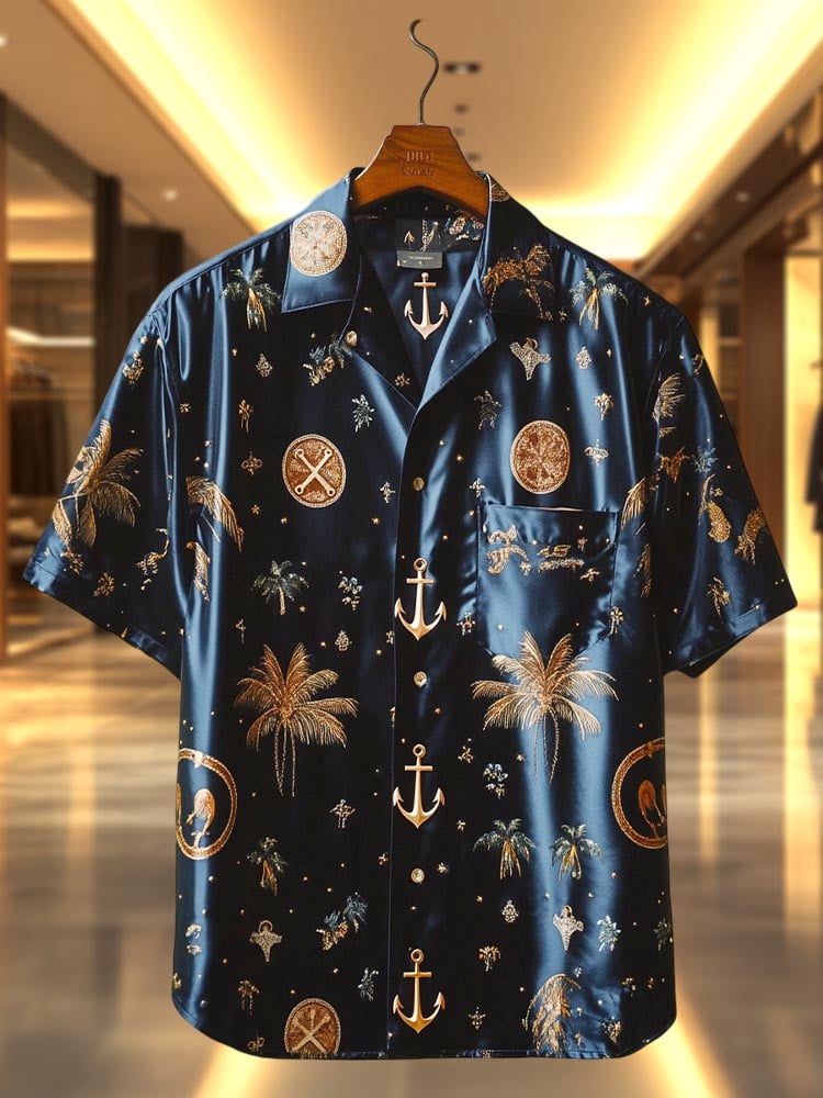 Camisa Resort satén de manga corta para hombre