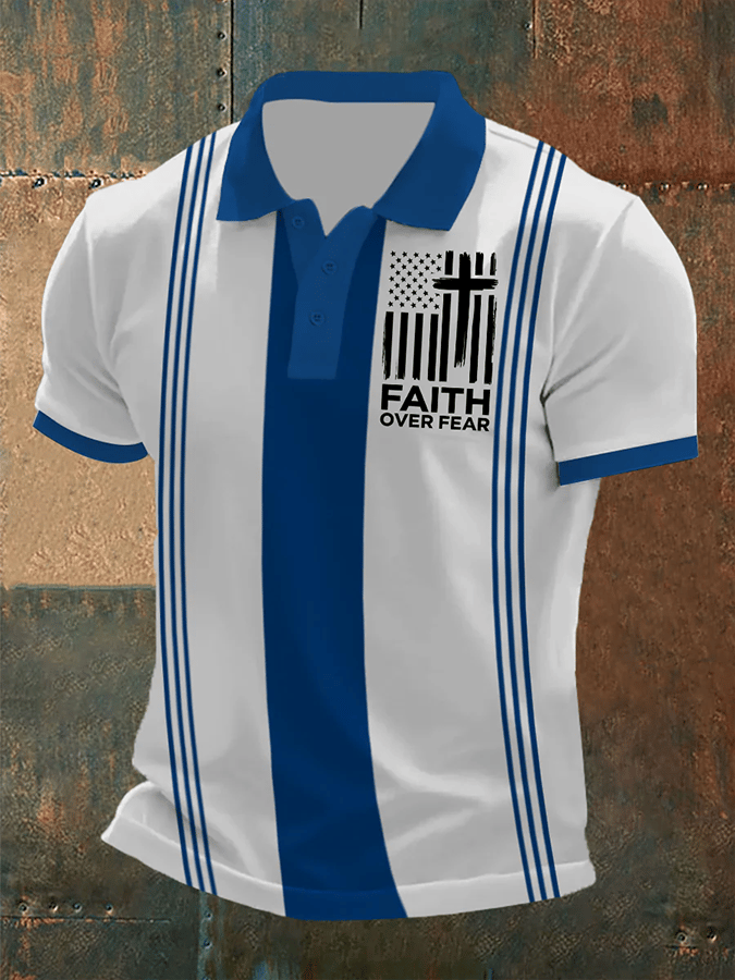 Camisa polo retro Faith casual estampado para hombre