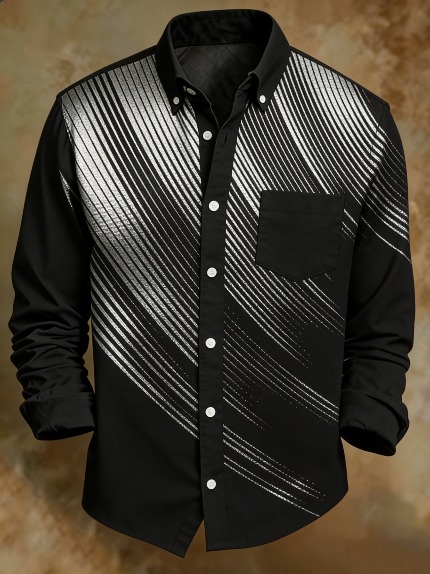 Camisa geométrico Abstract Art Black ejecutivo para hombre