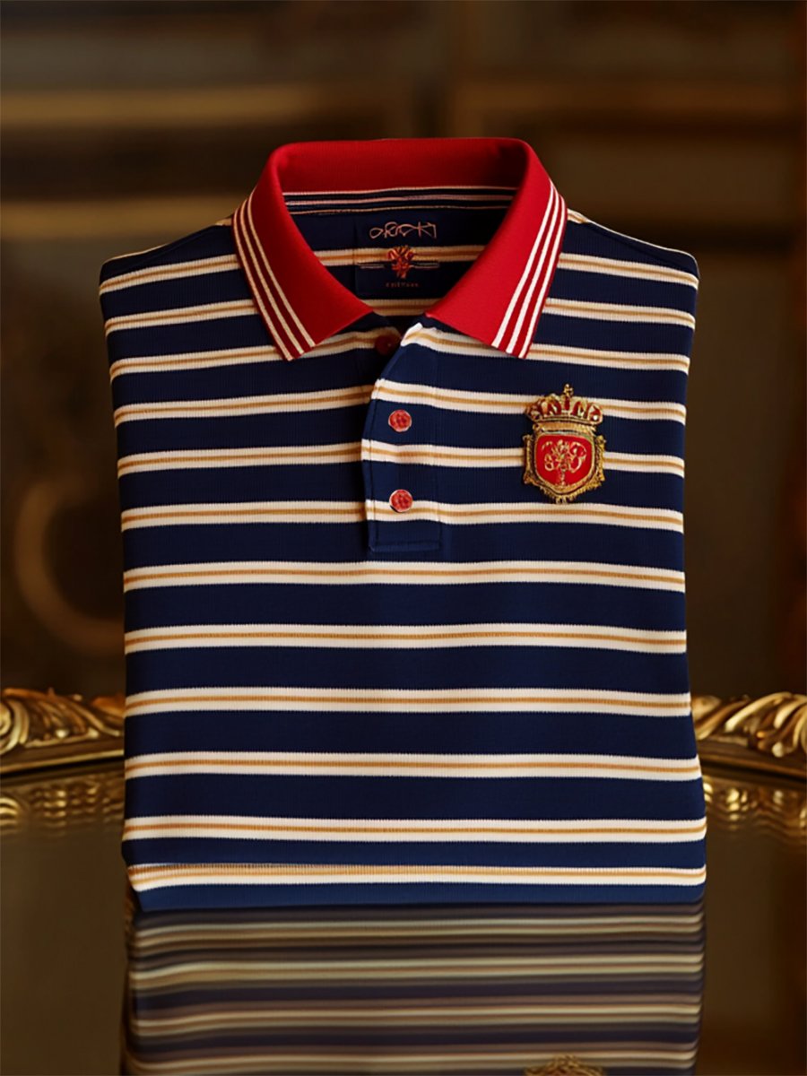 Camisa polo ejecutivo casual a rayas Button de manga corta para hombre