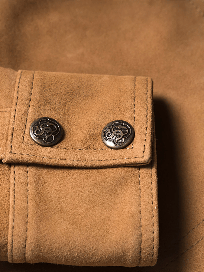 Chaqueta vintage gamuza Multi-bolsillo solapa para exterior para hombre