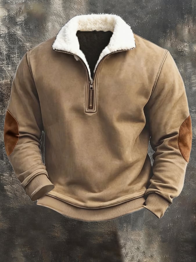 Sudadera vintage desgastado Plush solapa Warm para hombre