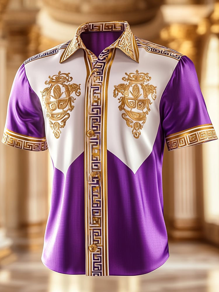 Camisa satén Luxe estampado de manga corta Button para hombre